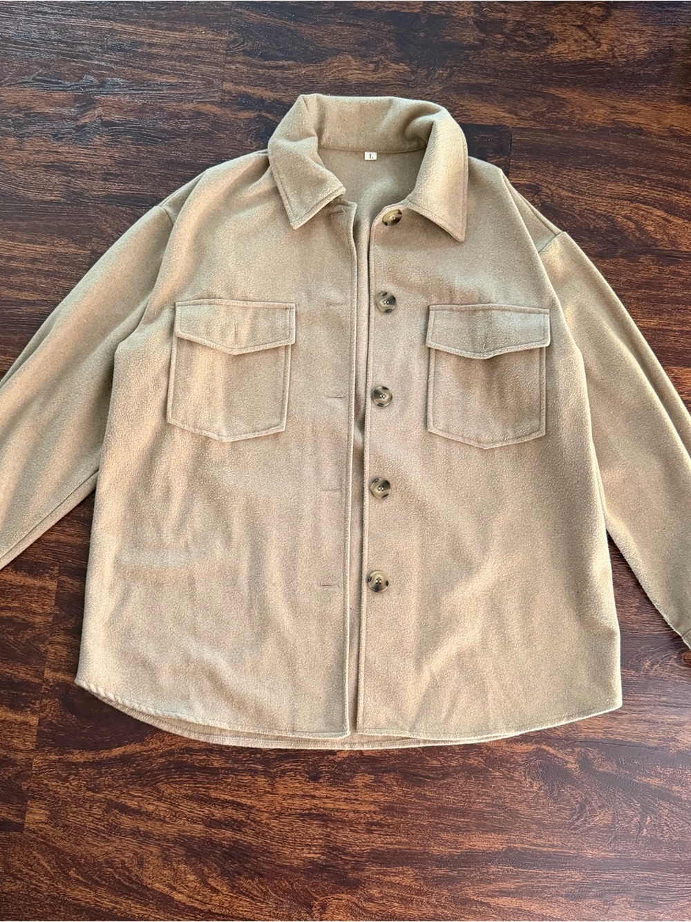 SHEIN Tan Beige Button Front Shirt Jacket Shacket Size L